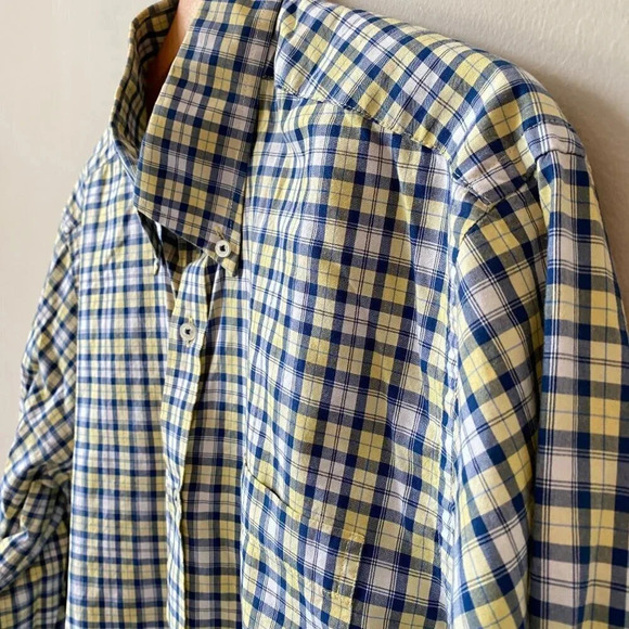Southern Tide Men's Medium Long Sleeve Tailored Plaid Button Down Shirt Yellow - Picture 12 of 16